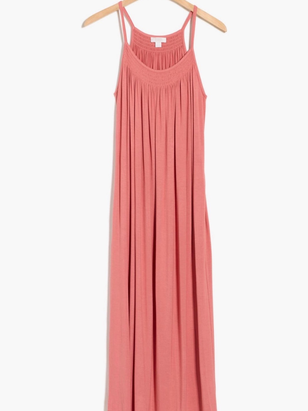 Nordstrom Coral Pink Maxi Slip Dress with Smocked Yoke